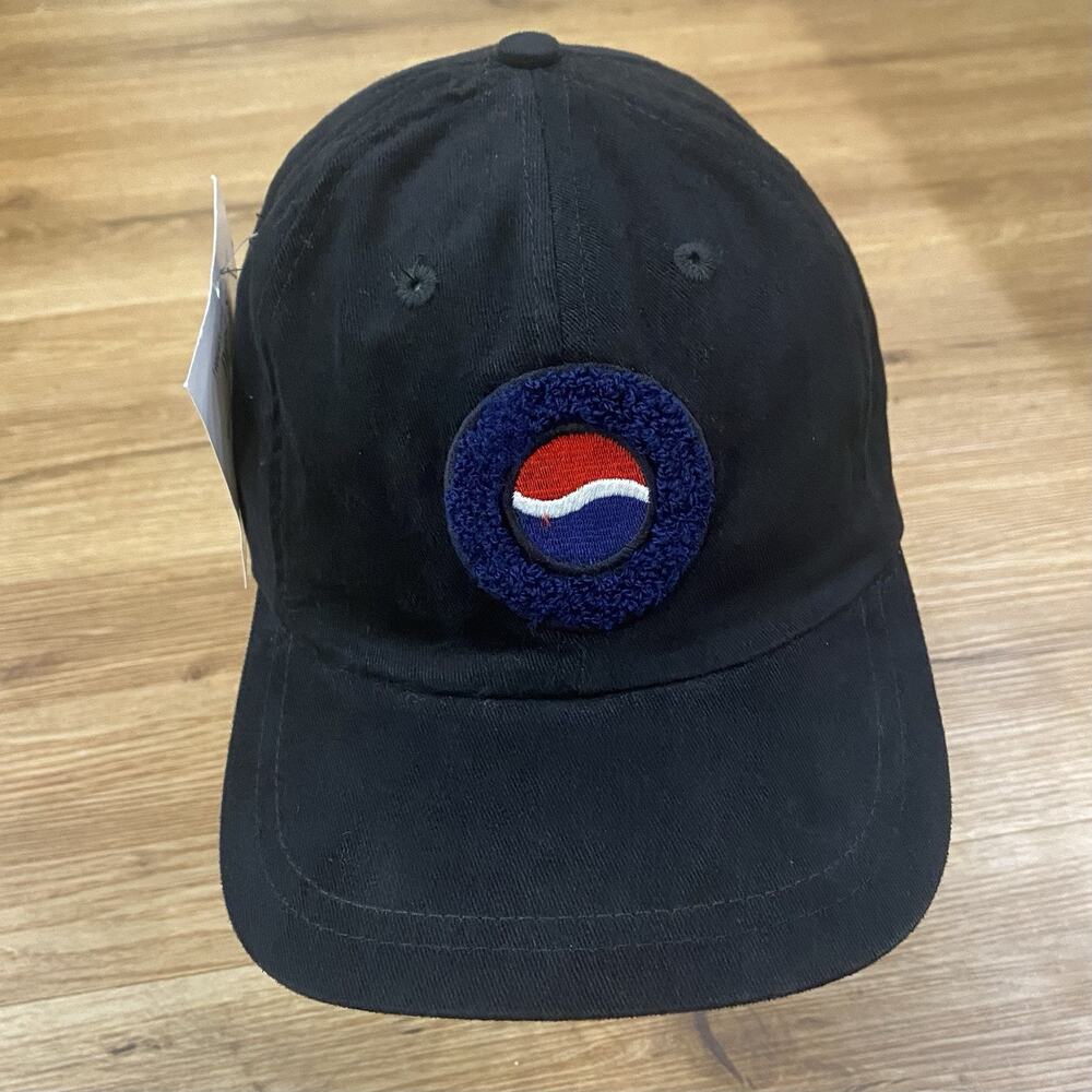 Vintage 90s Pepsi Chenille Logo Black Snapback Hat Cap Deadstock NWT -